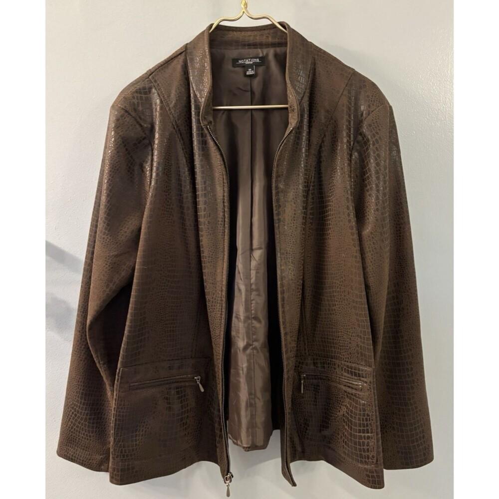 Notations Womens Brown Zippered Snake Skin Jacket  2X